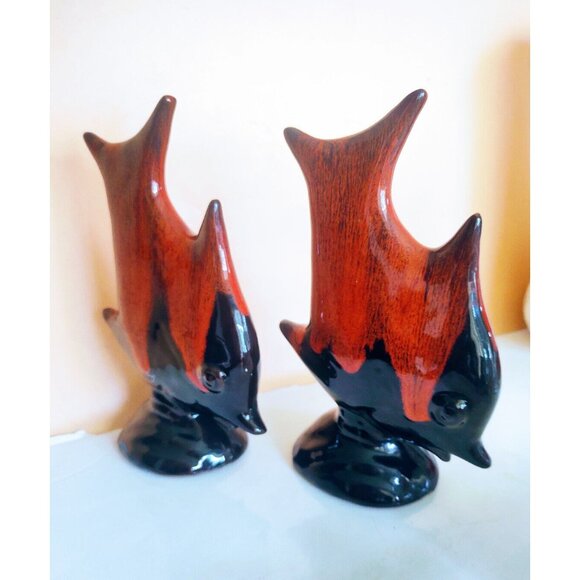 Canuck pottery Canada Angelfish Figurines(set of 2) Red Drip Glaze 8" tall - Picture 4 of 11